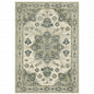 10' X 13' Ivory Blue Teal Grey And Olive Green Oriental Power Loom Stain Resistant Area Rug