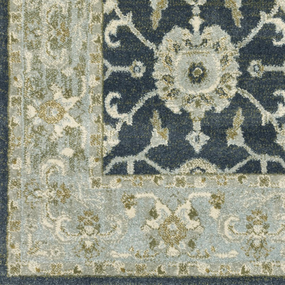 10' X 13' Teal Blue And Ivory Oriental Distressed Area Rug