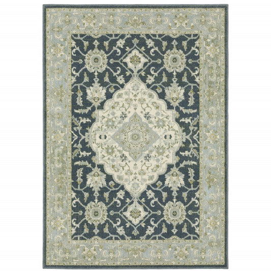 10' X 13' Teal Blue And Ivory Oriental Distressed Area Rug