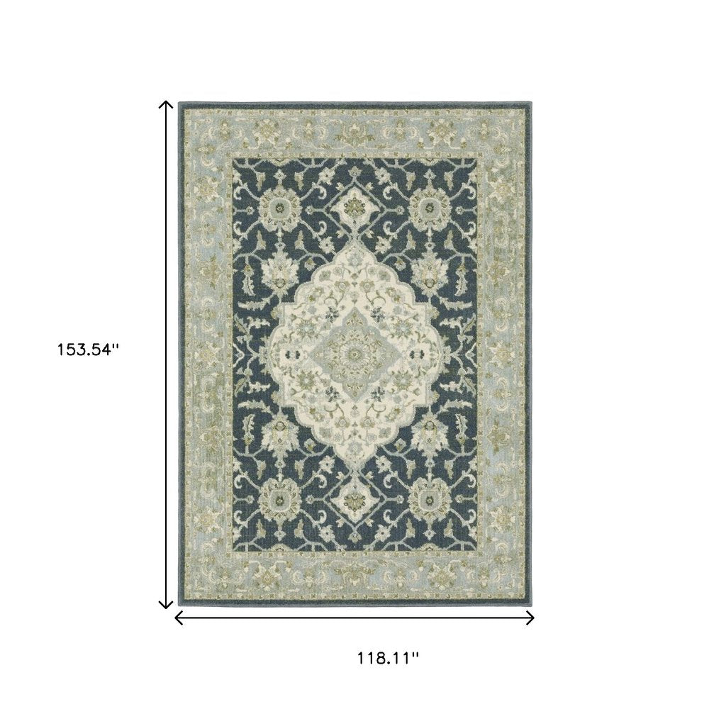 10' X 13' Teal Blue And Ivory Oriental Distressed Area Rug