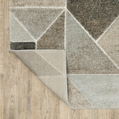 2' X 8' Grey Brown Beige Tan Taupe And Ivory Geometric Power Loom Stain Resistant Runner Rug