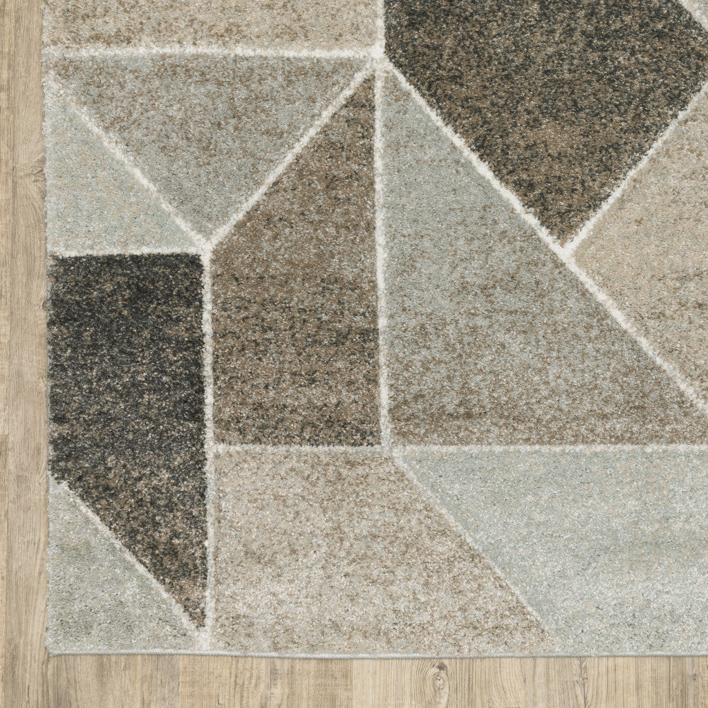 2' X 8' Grey Brown Beige Tan Taupe And Ivory Geometric Power Loom Stain Resistant Runner Rug