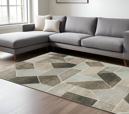 8' X 11' Gray And Ivory Geometric Area Rug