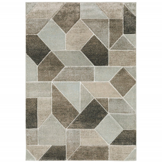 8' X 11' Gray And Ivory Geometric Area Rug