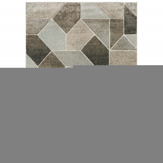 10' X 13' Grey Brown Beige Tan Taupe And Ivory Geometric Power Loom Stain Resistant Area Rug