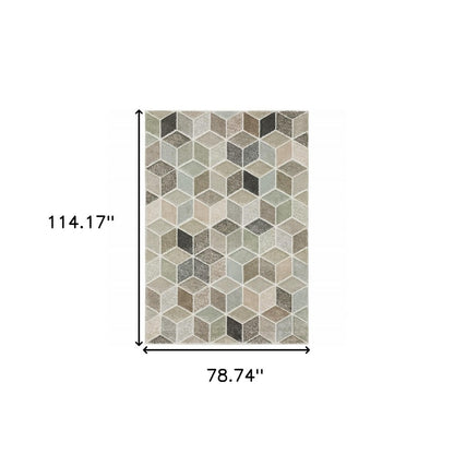 7' X 10' Ivory Gray And Charcoal Geometric Area Rug