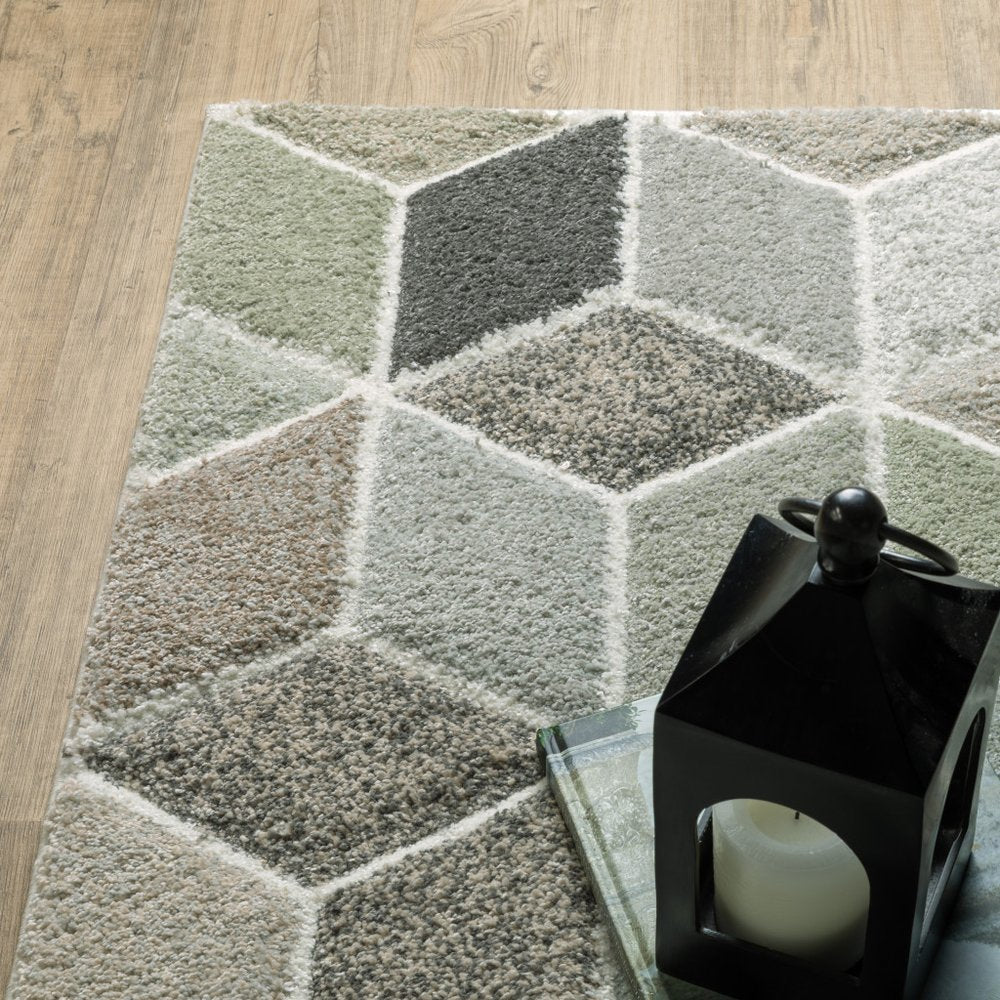 7' X 10' Ivory Gray And Charcoal Geometric Area Rug