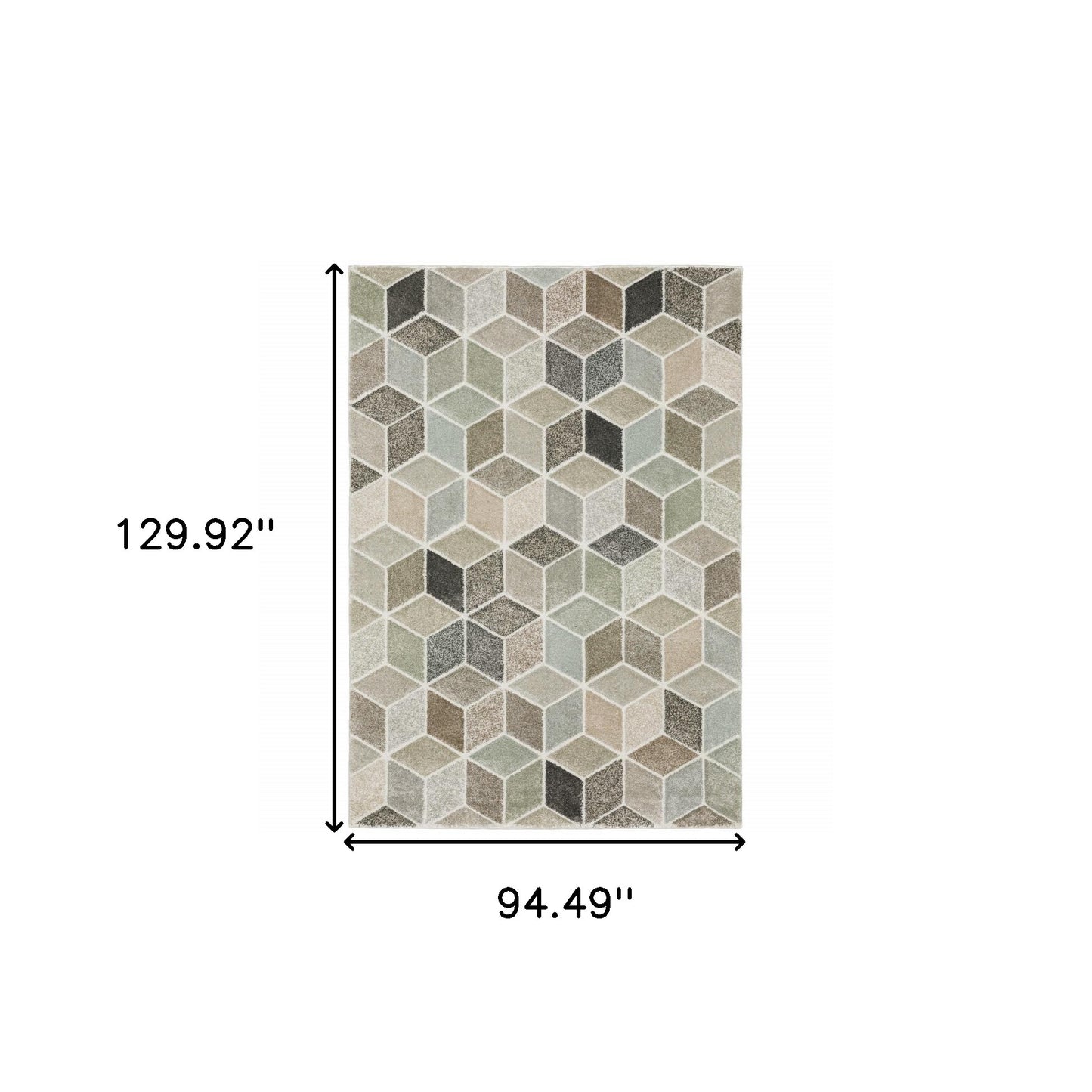 8' X 11' Beige Brown Grey Tan Sage And Pale Blue Geometric Power Loom Stain Resistant Area Rug