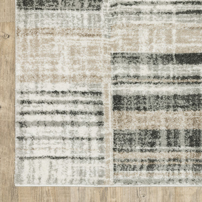 2' X 8' Grey Charcoal Ivory Tan Brown And Beige Geometric Power Loom Stain Resistant Runner Rug