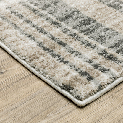 3' X 5' Grey Charcoal Ivory Tan Brown And Beige Geometric Power Loom Stain Resistant Area Rug