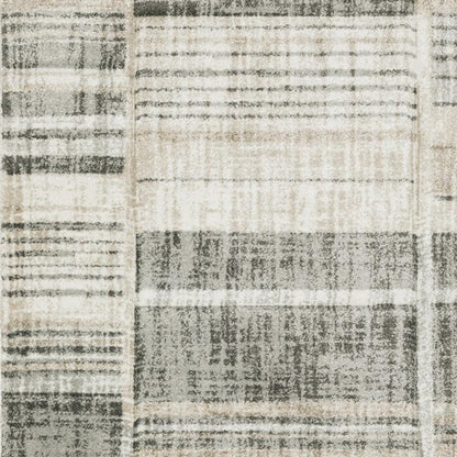 3' X 5' Grey Charcoal Ivory Tan Brown And Beige Geometric Power Loom Stain Resistant Area Rug