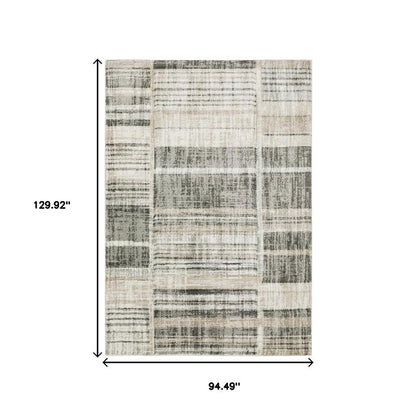 8' X 11' Grey Charcoal Ivory Tan Brown And Beige Geometric Power Loom Stain Resistant Area Rug