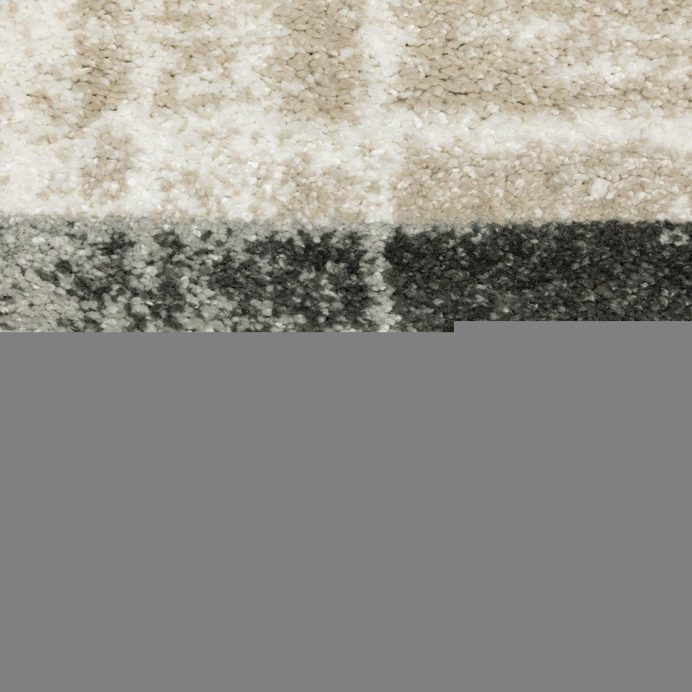 8' X 11' Grey Charcoal Ivory Tan Brown And Beige Geometric Power Loom Stain Resistant Area Rug