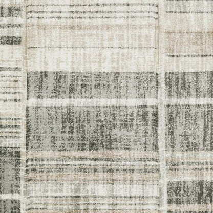 8' X 11' Grey Charcoal Ivory Tan Brown And Beige Geometric Power Loom Stain Resistant Area Rug