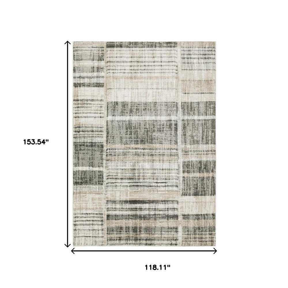 10' X 13' Grey Charcoal Ivory Tan Brown And Beige Geometric Power Loom Stain Resistant Area Rug