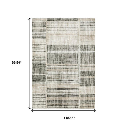 10' X 13' Grey Charcoal Ivory Tan Brown And Beige Geometric Power Loom Stain Resistant Area Rug