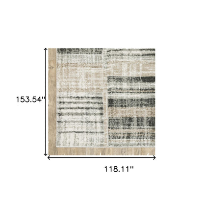 10' X 13' Grey Charcoal Ivory Tan Brown And Beige Geometric Power Loom Stain Resistant Area Rug