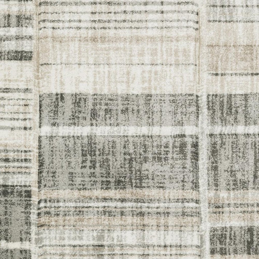 10' X 13' Grey Charcoal Ivory Tan Brown And Beige Geometric Power Loom Stain Resistant Area Rug
