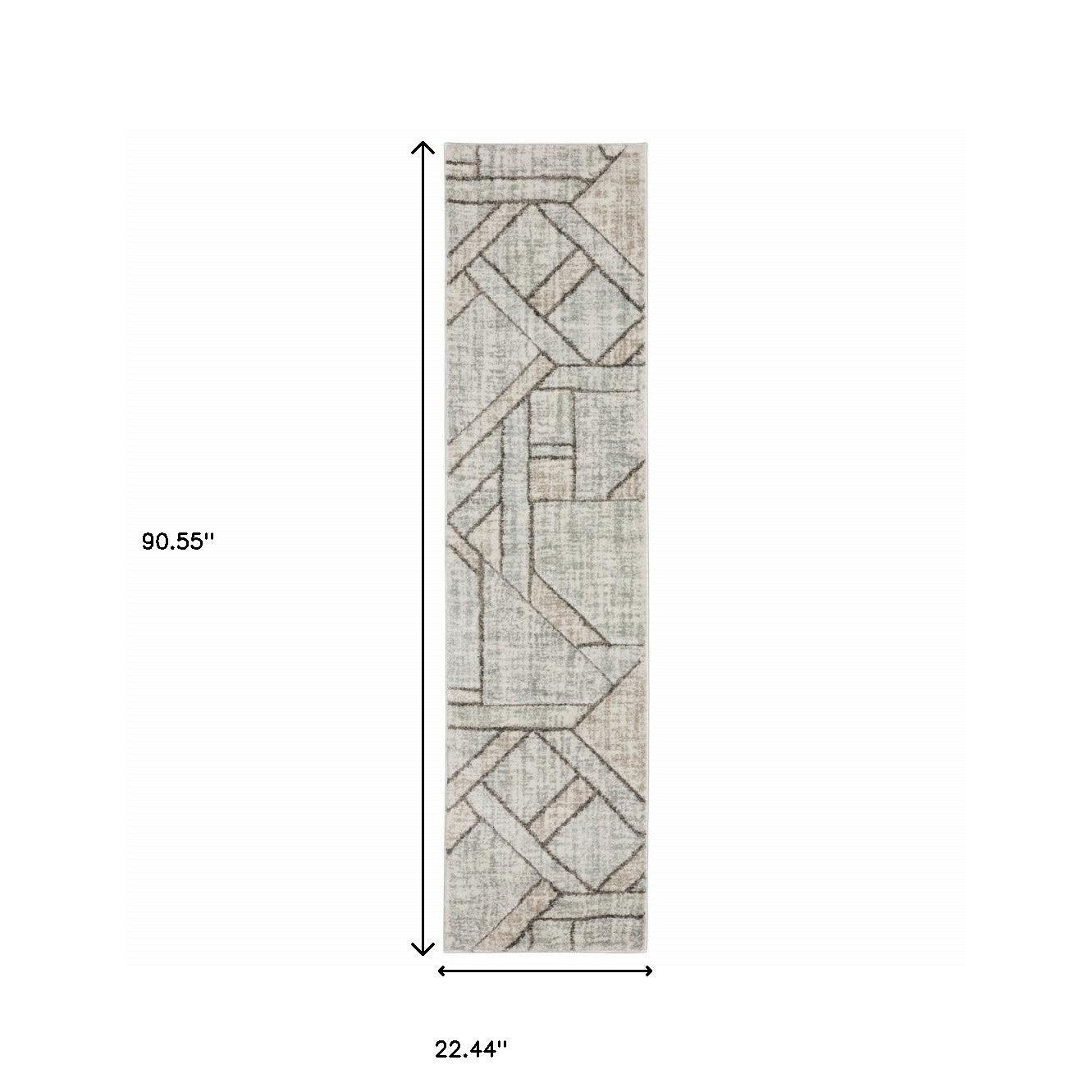 2' X 8' Grey Beige Sage Brown Tan Charcoal And Pale Blue Geometric Power Loom Stain Resistant Runner Rug