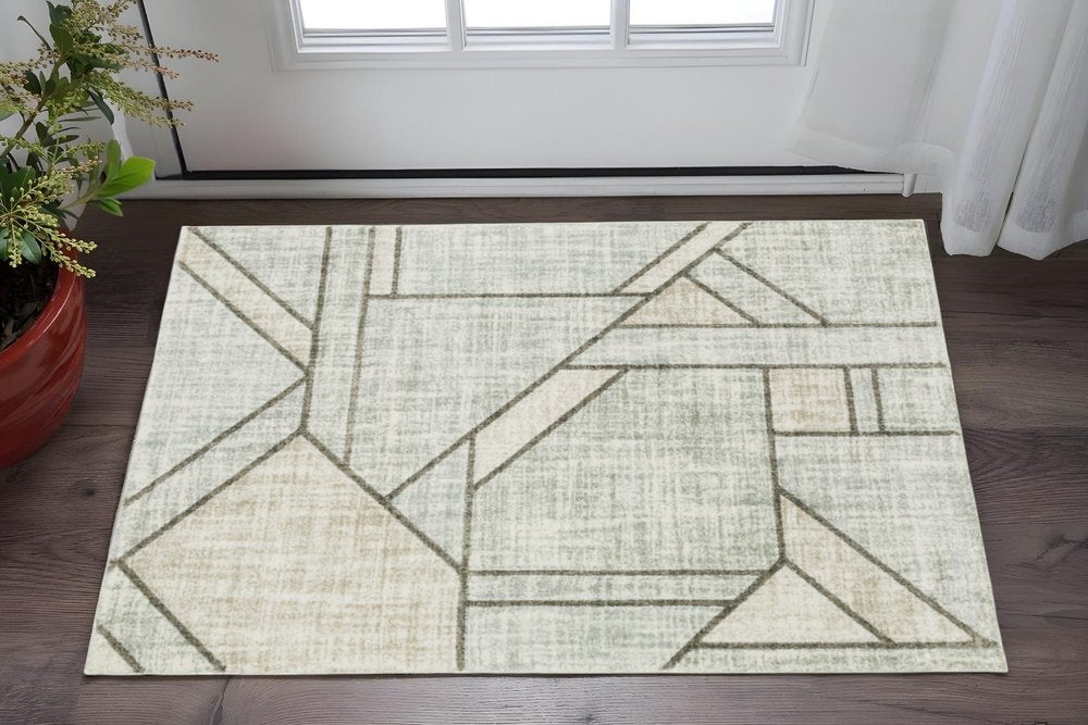3' X 5' Gray And Ivory Geometric Power Loom Area Rug