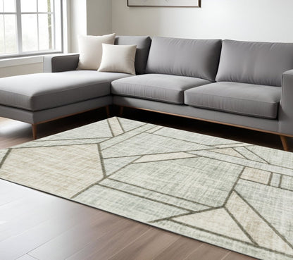 10' X 13' Gray And Ivory Geometric Power Loom Area Rug