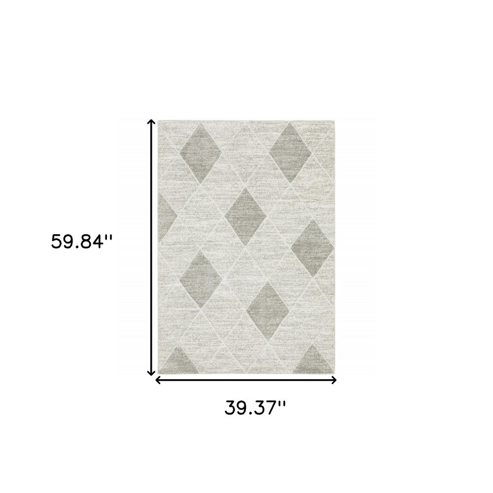 3' X 5' Grey And Ivory Geometric Power Loom Stain Resistant Area Rug