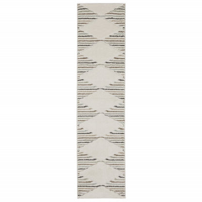 2' X 8' Brown And Ivory Geometric Power Loom Runner Rug