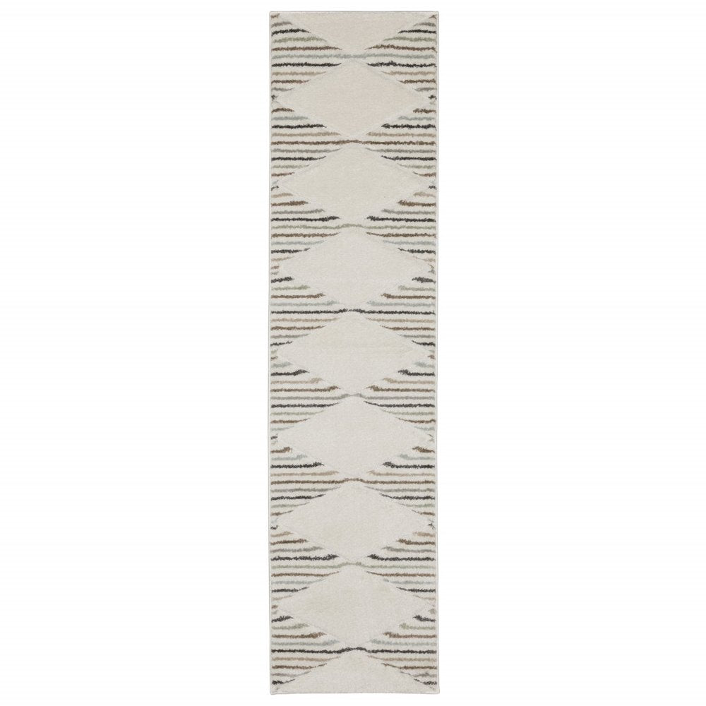 2' X 8' Brown And Ivory Geometric Power Loom Runner Rug