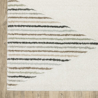 5' X 8' Beige Grey Sage Green Pale Blue Brown And Charcoal Geometric Power Loom Stain Resistant Area Rug