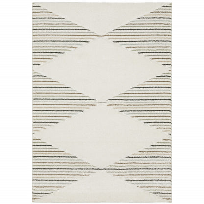 8' X 11' Beige Grey Sage Green Pale Blue Brown And Charcoal Geometric Power Loom Stain Resistant Area Rug