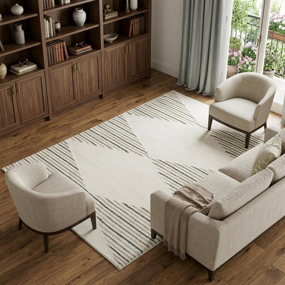 8' X 11' Beige Black And Green Geometric Area Rug
