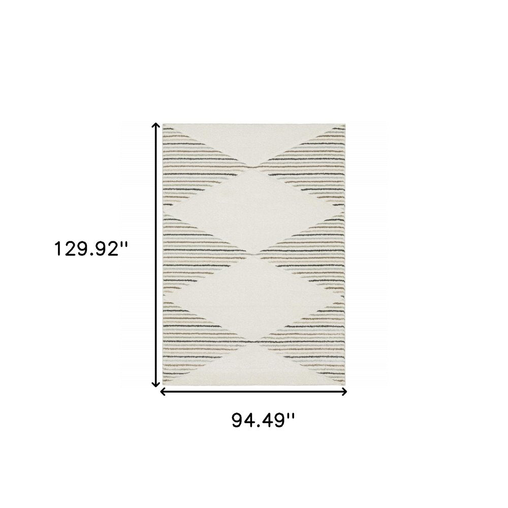 8' X 11' Beige Black And Green Geometric Area Rug