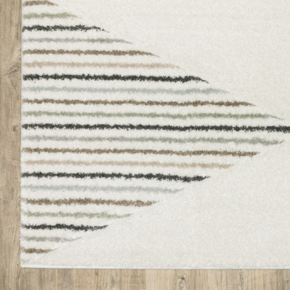 8' X 11' Beige Grey Sage Green Pale Blue Brown And Charcoal Geometric Power Loom Stain Resistant Area Rug