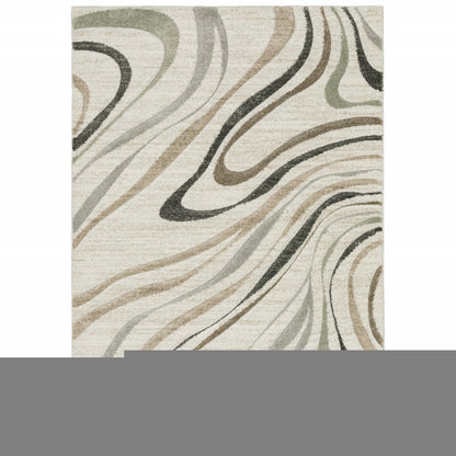 3' X 5' Beige Grey Brown Sage Pale Blue Tan And Charcoal Abstract Power Loom Stain Resistant Area Rug