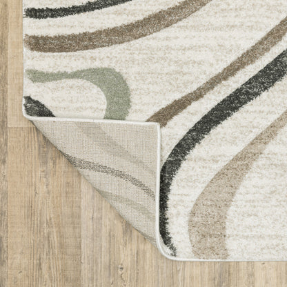 3' X 5' Beige Grey Brown Sage Pale Blue Tan And Charcoal Abstract Power Loom Stain Resistant Area Rug