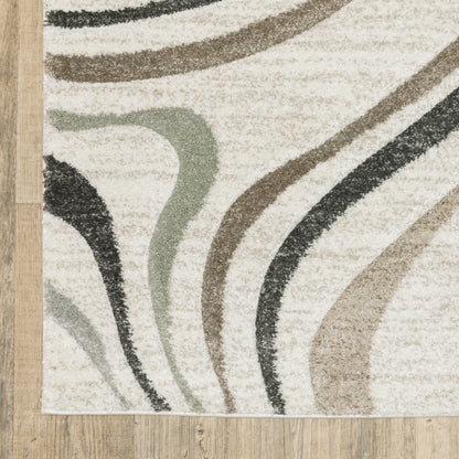 3' X 5' Beige Grey Brown Sage Pale Blue Tan And Charcoal Abstract Power Loom Stain Resistant Area Rug