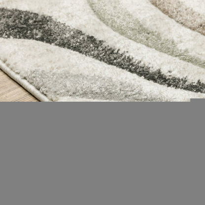 6' X 9' Beige Grey Brown Sage Pale Blue Tan And Charcoal Abstract Power Loom Stain Resistant Area Rug