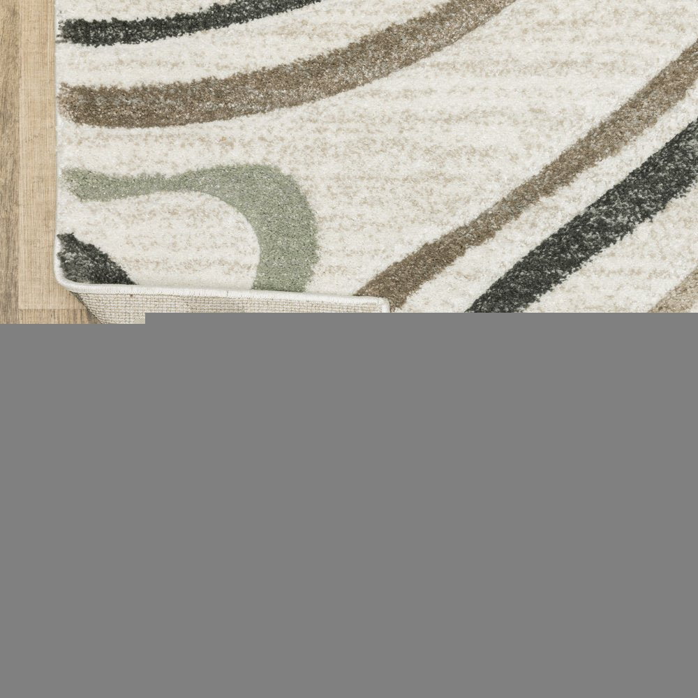 10' X 13' Beige Grey Brown Sage Pale Blue Tan And Charcoal Abstract Power Loom Stain Resistant Area Rug