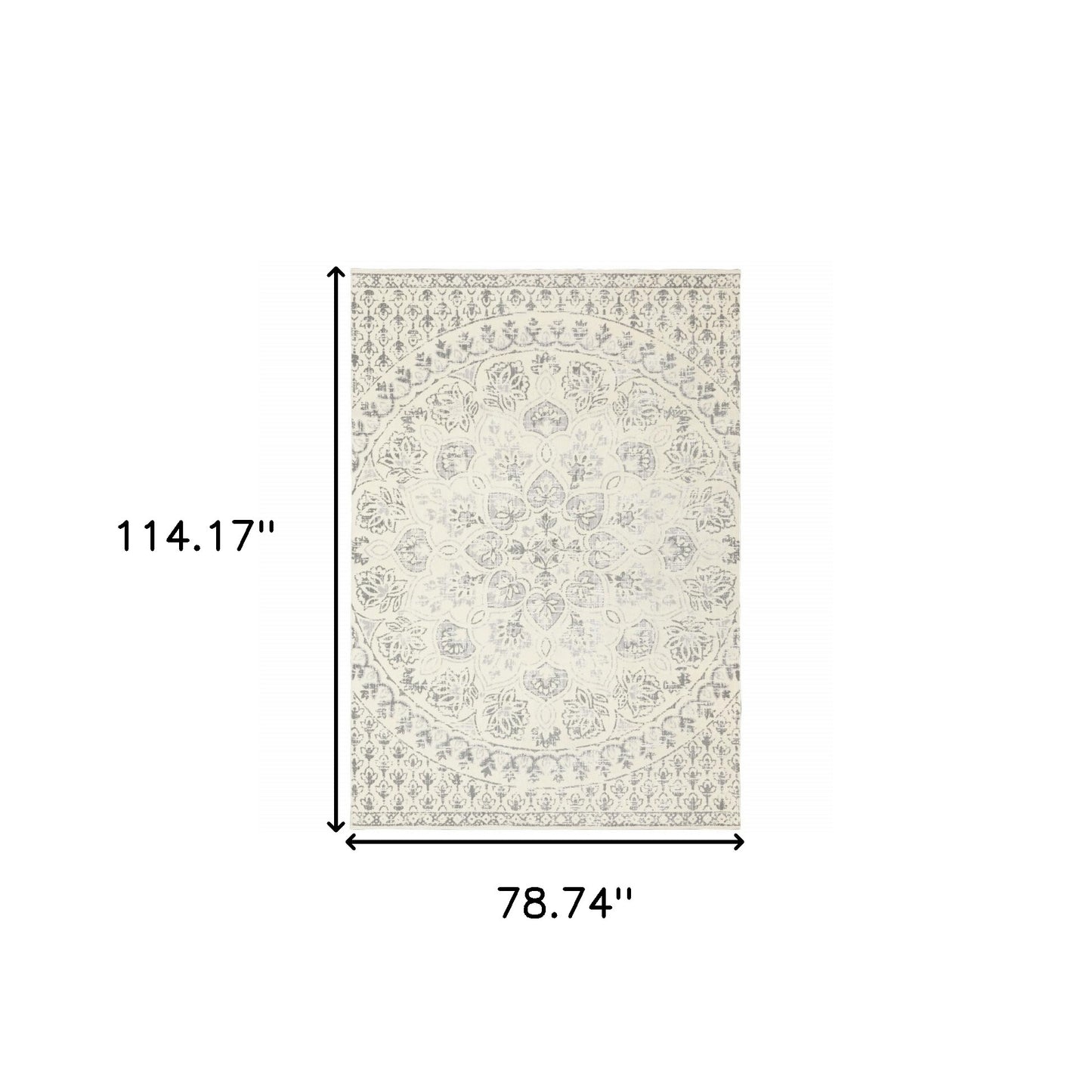 6' X 9' Ivory And Grey Floral Power Loom Stain Resistant Area Rug