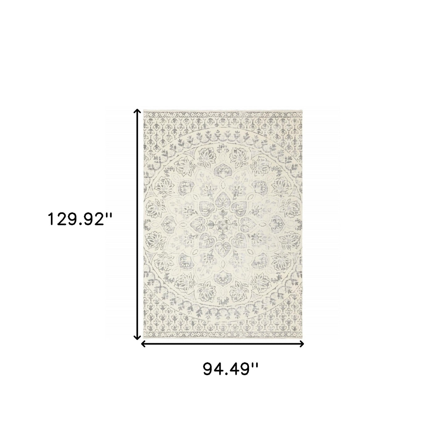 8' X 11' Ivory And Grey Floral Power Loom Stain Resistant Area Rug