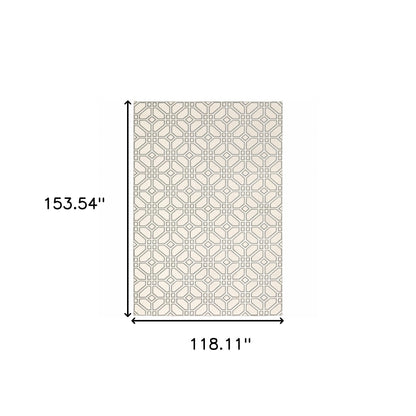 10' X 13' Ivory And Grey Geometric Power Loom Stain Resistant Area Rug