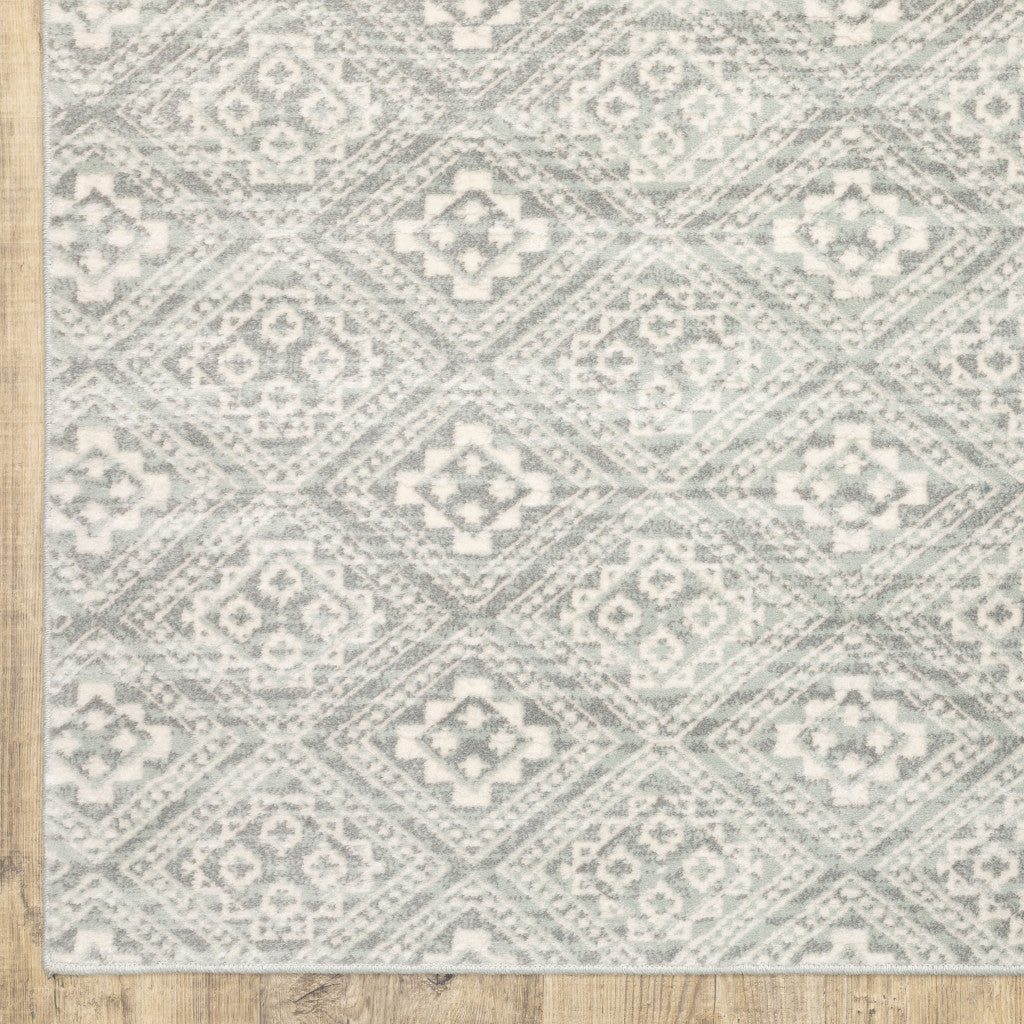 8' X 11' Grey Geometric Power Loom Stain Resistant Area Rug