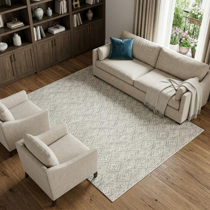 10' X 13' Light Gray And Gray Geometric Distressed Area Rug