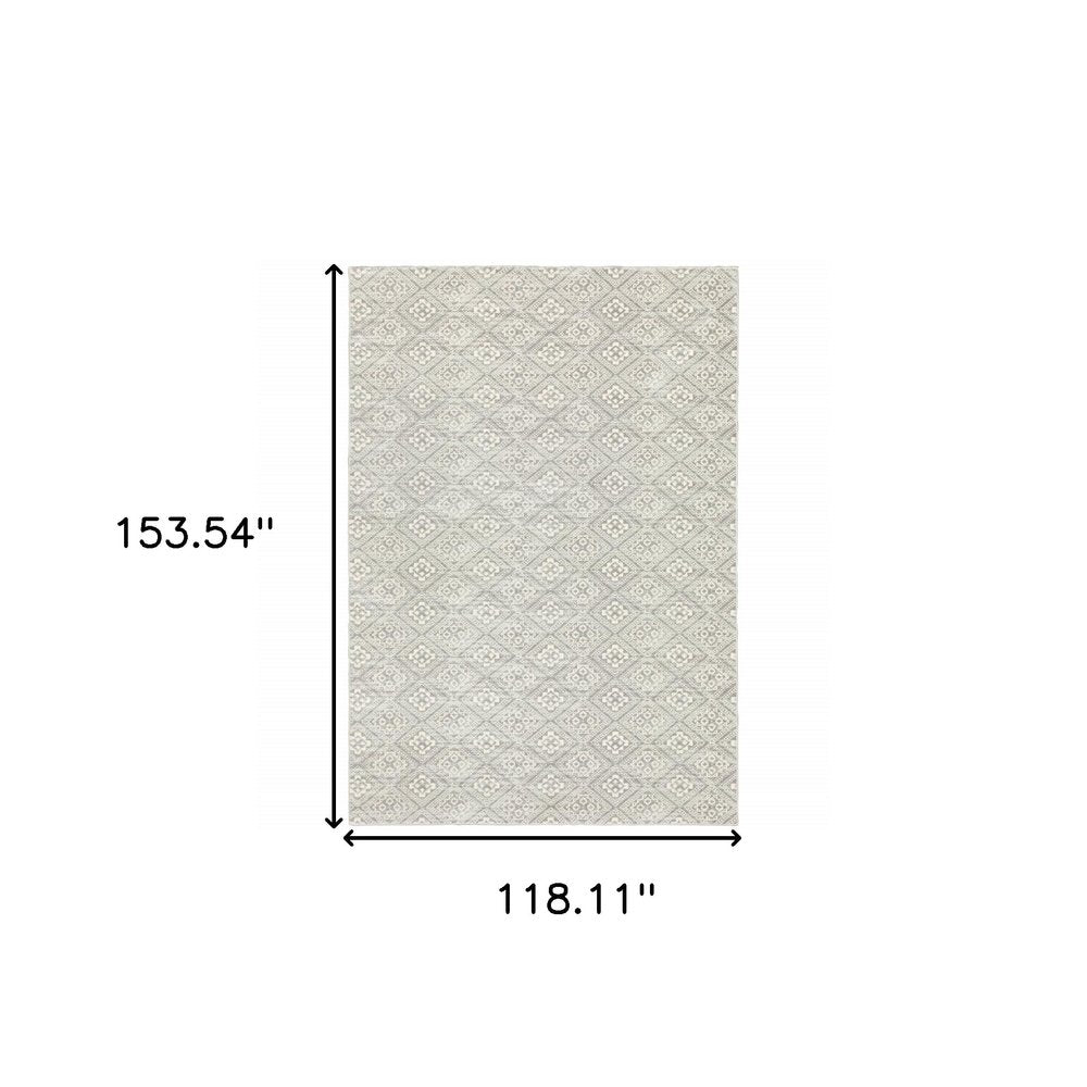 10' X 13' Light Gray And Gray Geometric Distressed Area Rug