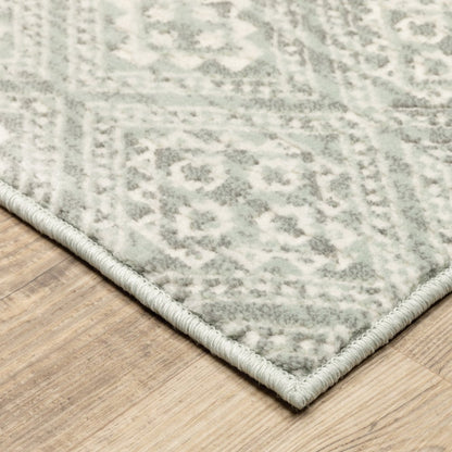 10' X 13' Light Gray And Gray Geometric Distressed Area Rug
