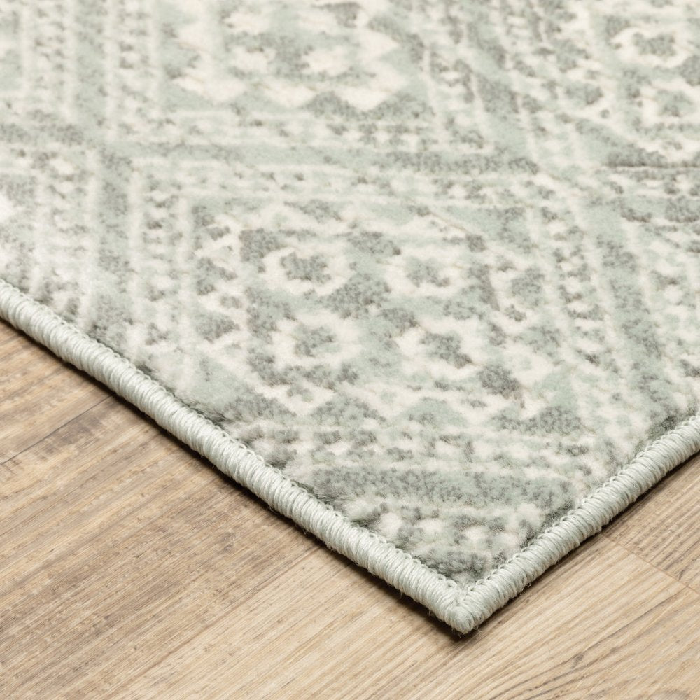 10' X 13' Light Gray And Gray Geometric Distressed Area Rug