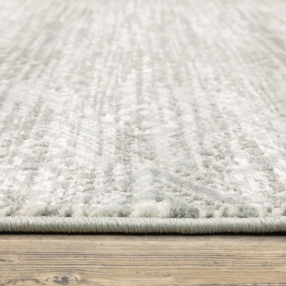 10' X 13' Light Gray And Gray Geometric Distressed Area Rug