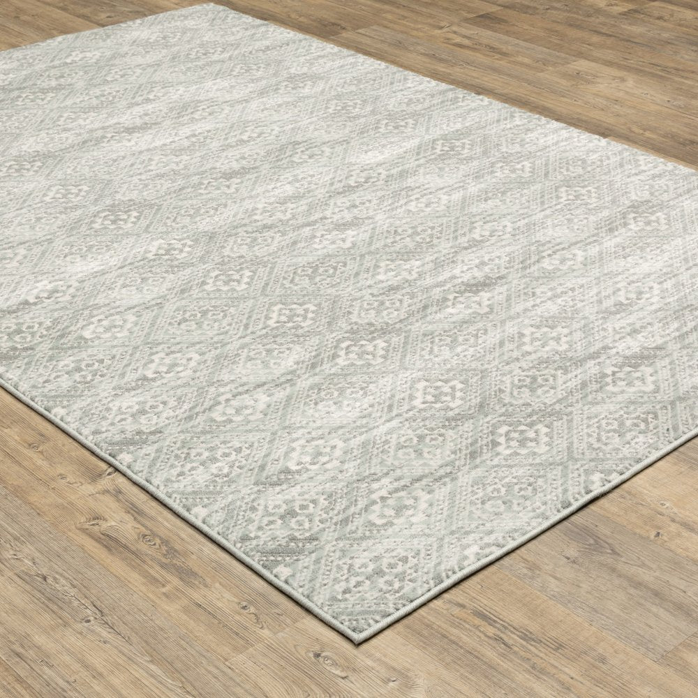10' X 13' Light Gray And Gray Geometric Distressed Area Rug