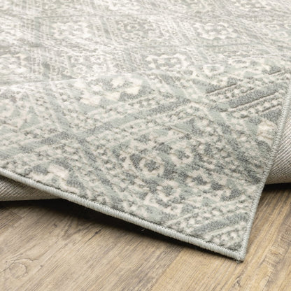 10' X 13' Light Gray And Gray Geometric Distressed Area Rug