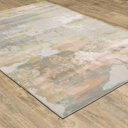 8' X 11' Sage Pink And Cream Abstract Power Loom Stain Resistant Area Rug